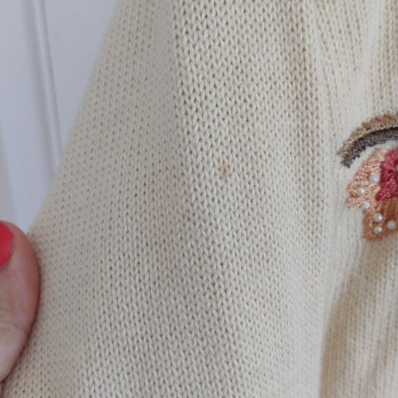 Vintage Heirloom Collectibles Embroidered Cream Floral Bird Cottagecore Cardigan - Picture 6 of 15
